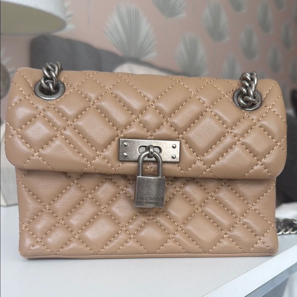Kurt Geiger Quilted Tan Leather Chain Bag